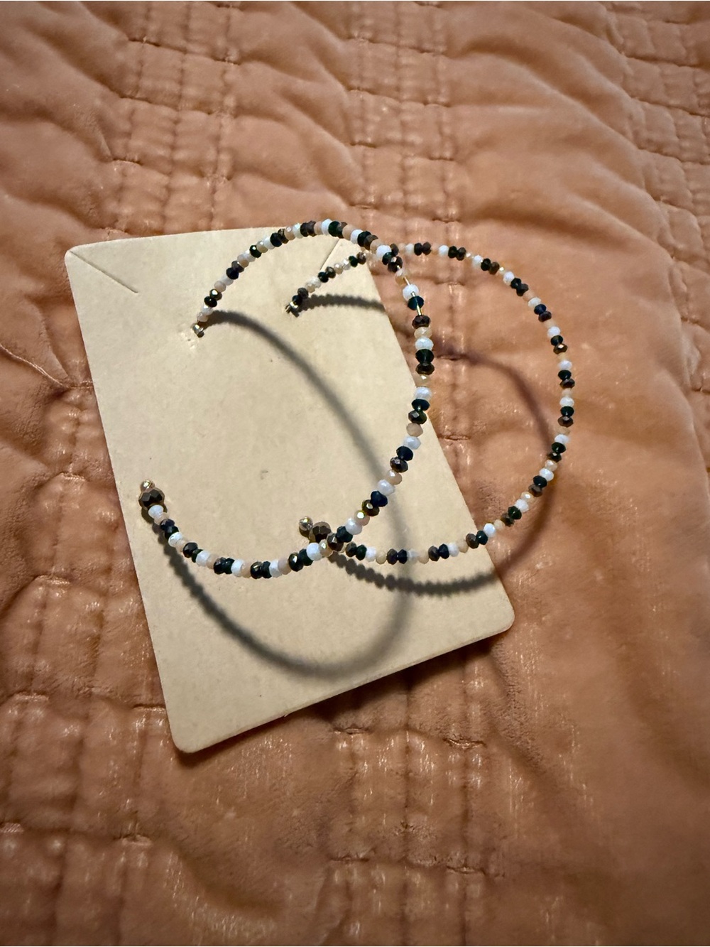 Large Beaded Hoop Earrings - Black, Tan & White